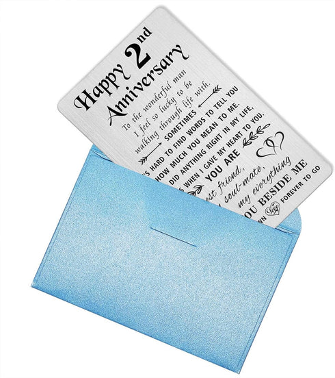 2nd Anniversary Engraved Metal Wallet Insert for Husband / Boyfriend